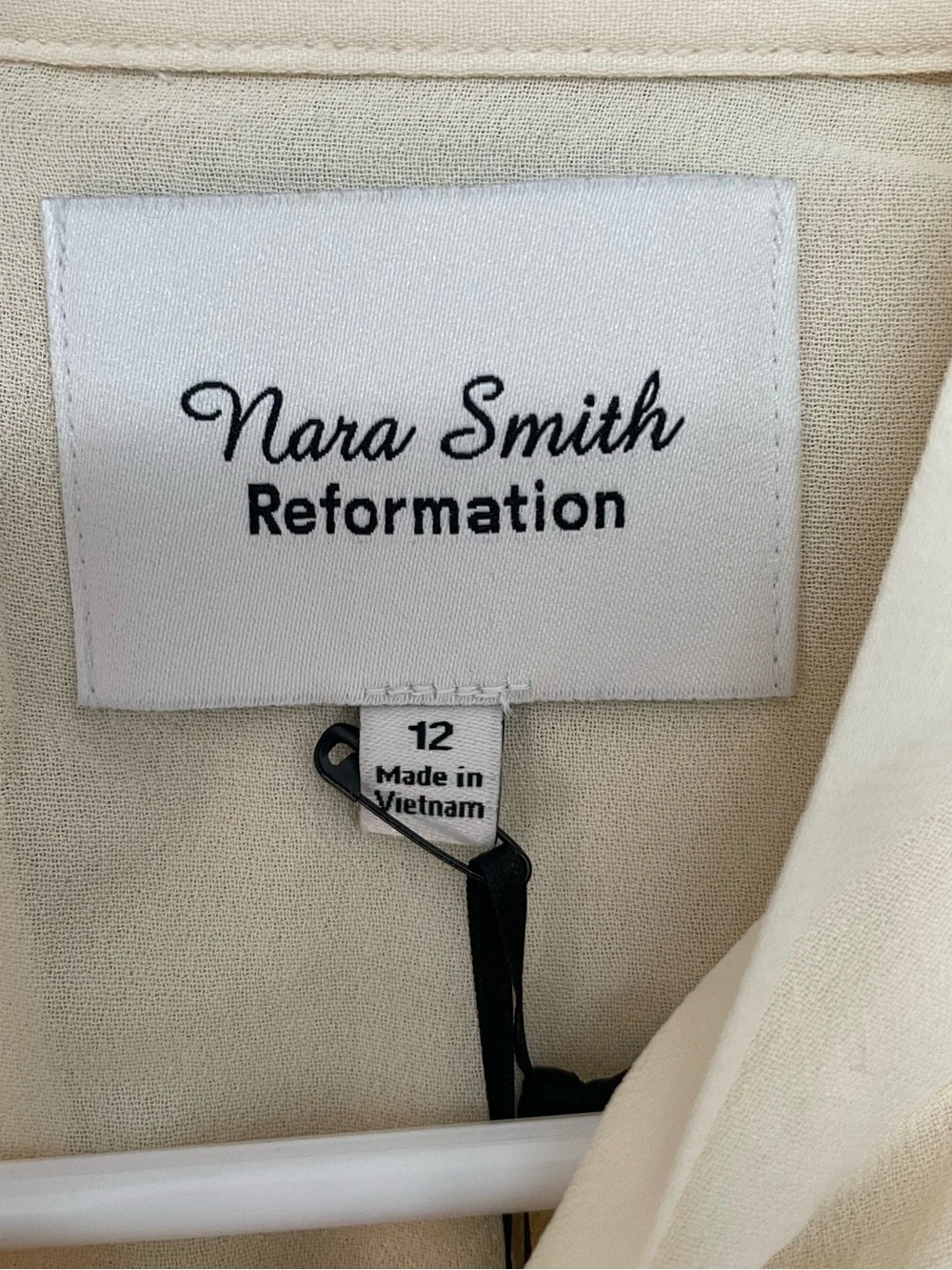 Reformation - Nara Smith - Whimsical Dress in Sugar - Cream Tie-Neck Mini Dress